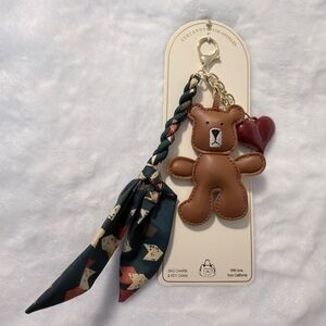 Eye Candy Brown Teddy Bear Keychain with Red Heart and Patterned Scarf